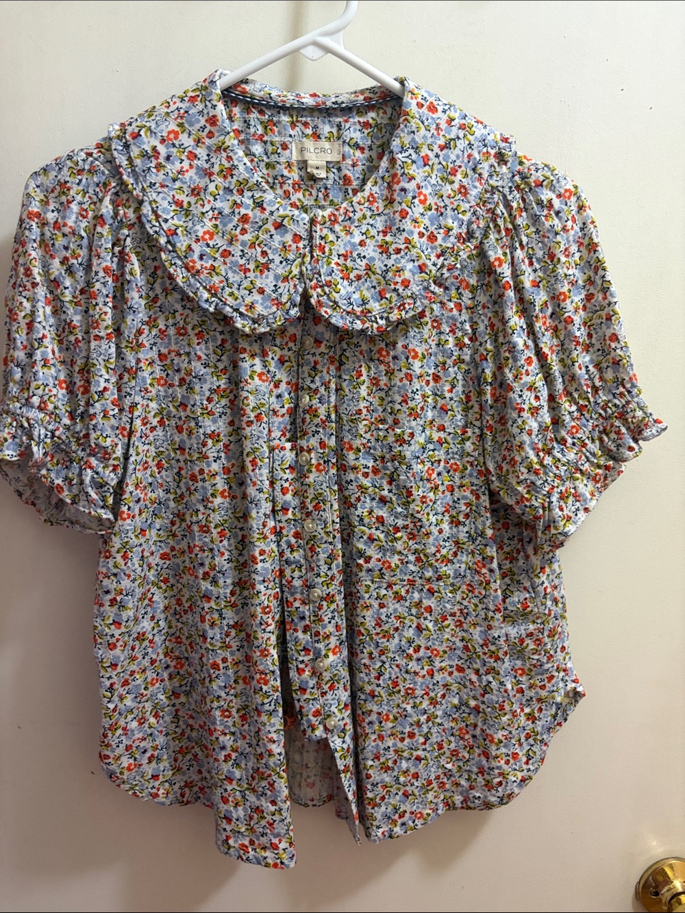 Pilcro Girls' Multicolor Floral Peter Pan Collar Top